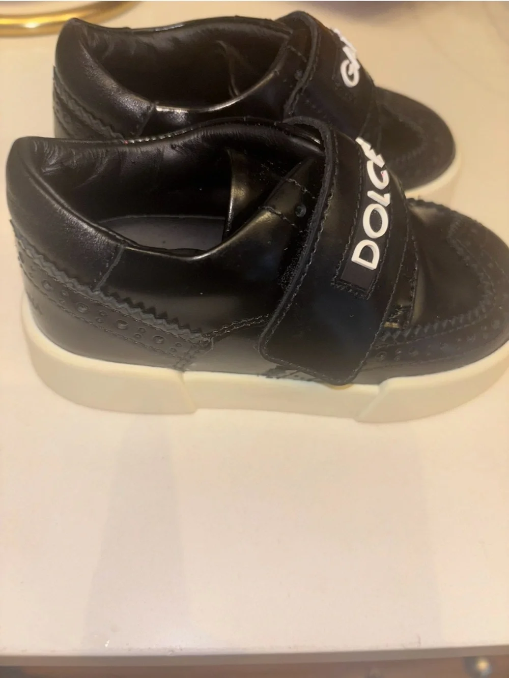 Dolce & Gabbana Black Leather Kids Brogue-Style Velcro Shoes
